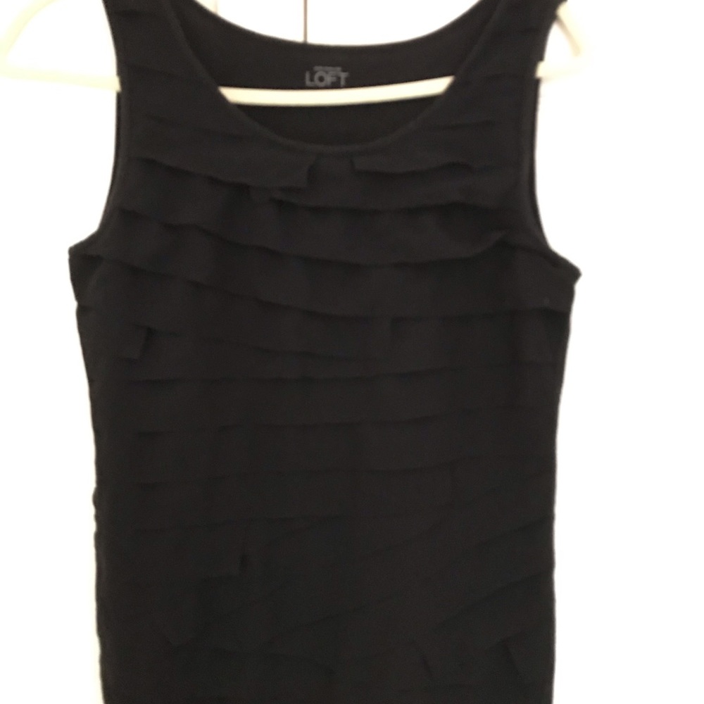 A. T. LOFT Front Ruffled Sleeveless Black Top XS